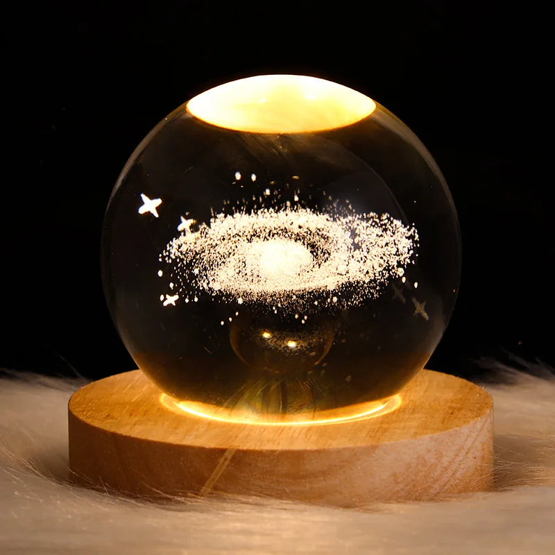 USB Night Light LED Crystal Ball Table Lamp 3D Moon Planet