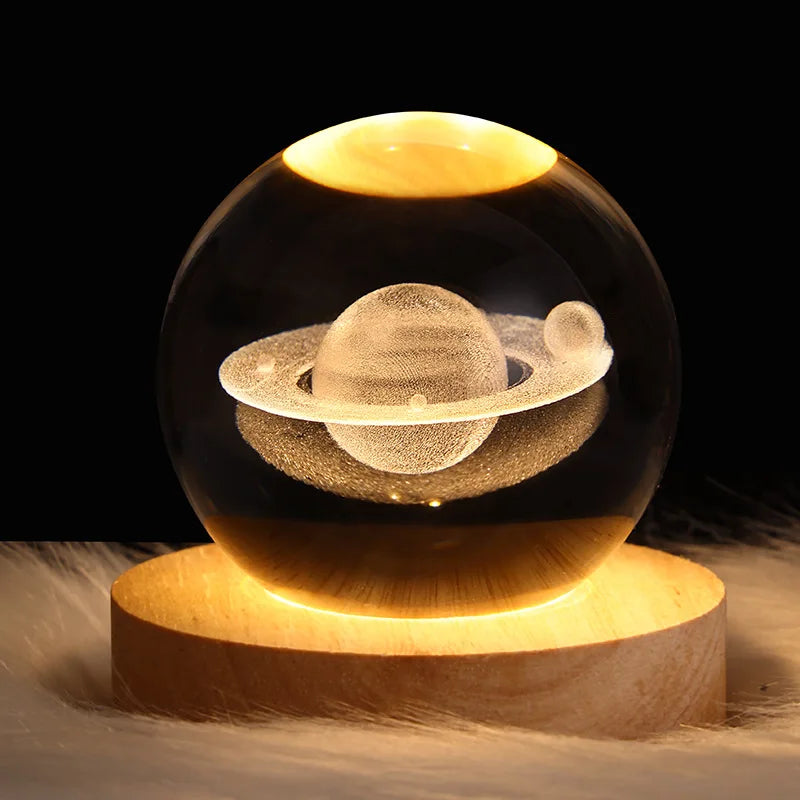 USB Night Light LED Crystal Ball Table Lamp 3D Moon Planet