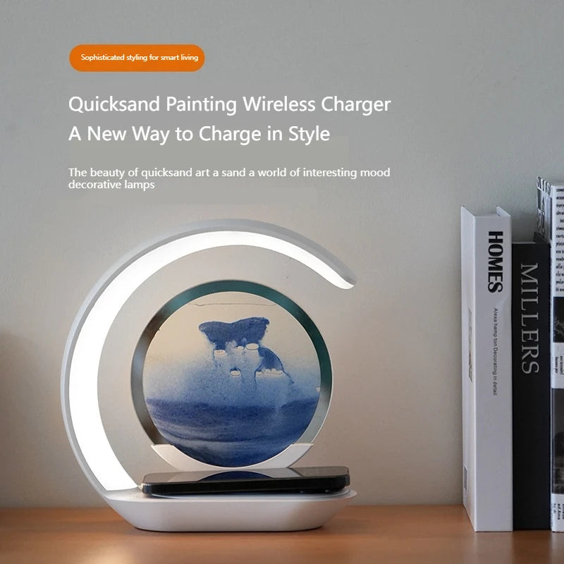 15W Wireless Charger with Quicksand Painting Night Lamp Table