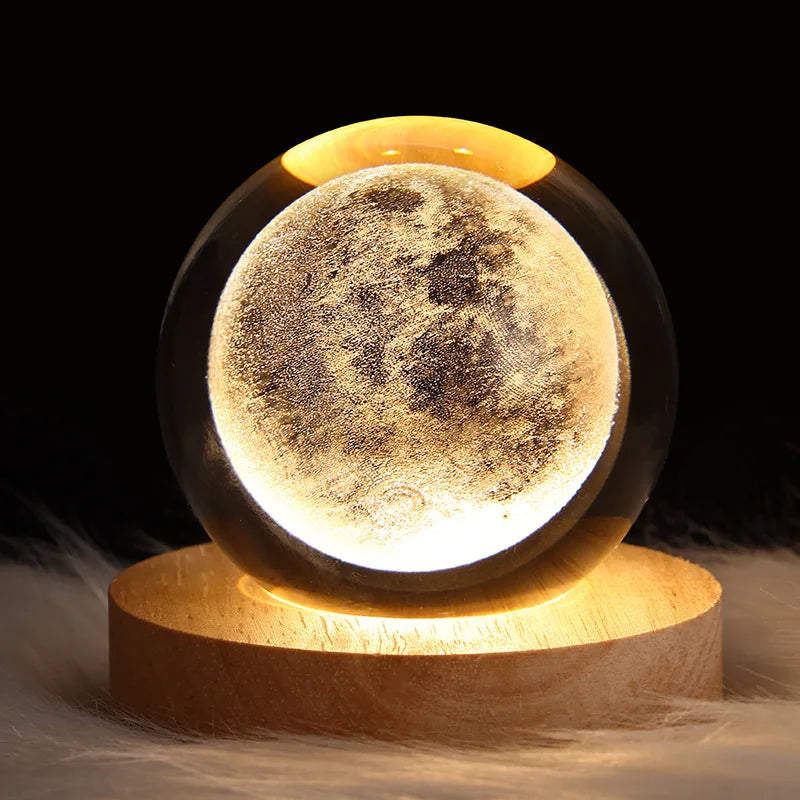 USB Night Light LED Crystal Ball Table Lamp 3D Moon Planet