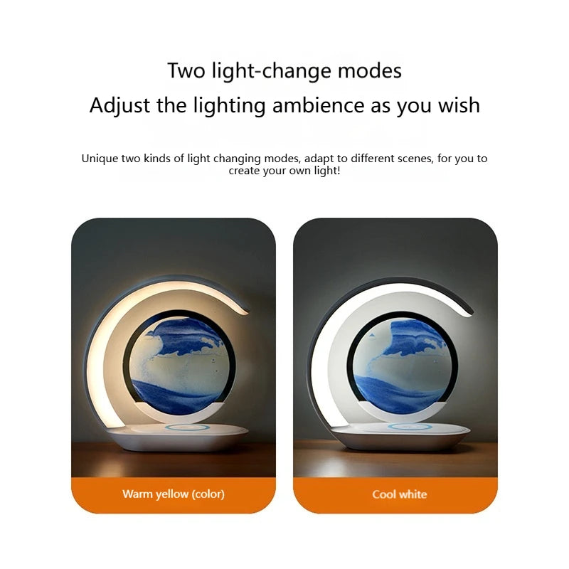 15W Wireless Charger with Quicksand Painting Night Lamp Table